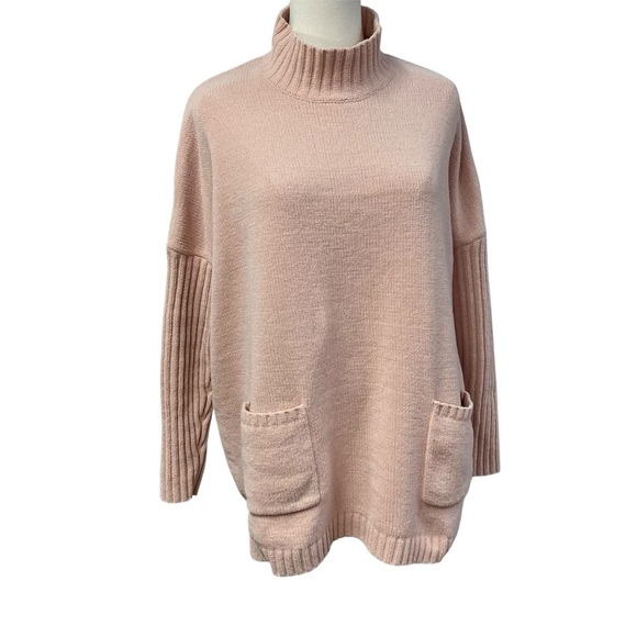J Jill Chenille Sweater Womens Sz S Baby Pink Drop Shoulder Mock Turtleneck Boxy - Picture 1 of 13